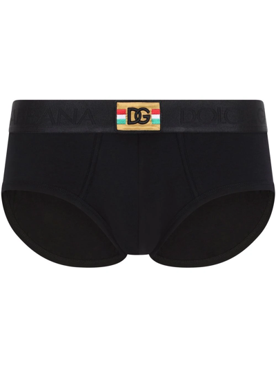 Dolce & Gabbana Logo-waistband Cotton Briefs In Black