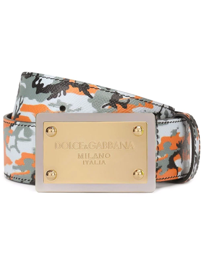 Dolce & Gabbana Camouflage-print Leather Belt In Camo_nero_aranc_grig