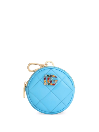 Dolce & Gabbana Crystal-logo Round Coin Purse In Blue