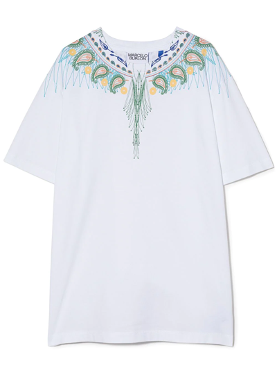 Marcelo Burlon County Of Milan Kids' Wings Paisley Print Cotton T-shirt In White