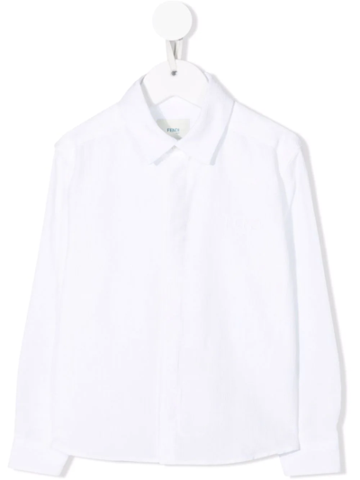 Fendi Kids' Logo-embroidered Cotton Shirt In White