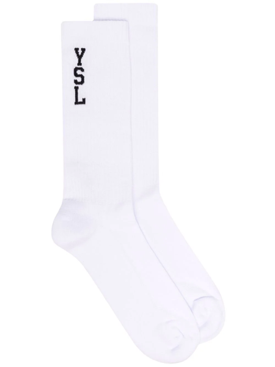 Saint Laurent Chausettes Jacquard Cotton Blend Socks In White