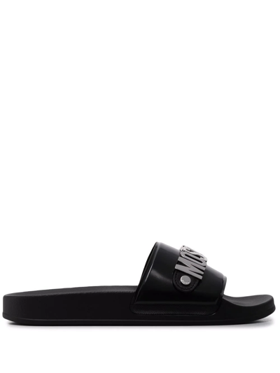 Moschino Logo-lettering Pool Slides In Black