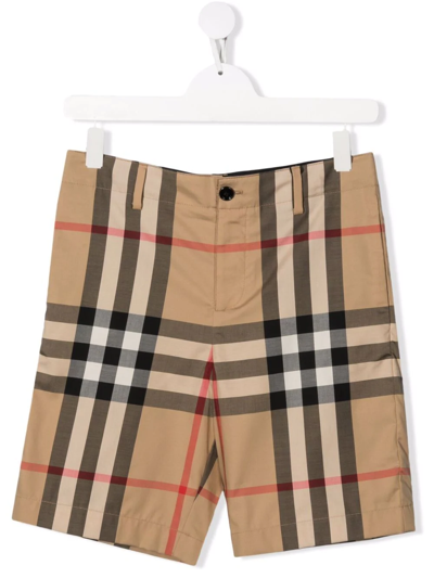 Burberry Kids Boys Vintage Check Cotton Bermuda Shorts In Beige