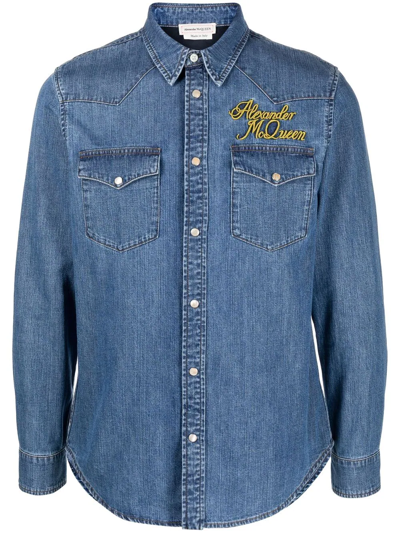 Alexander Mcqueen Alexander Mc Queen Shirt With Embroidered Logo In Blue