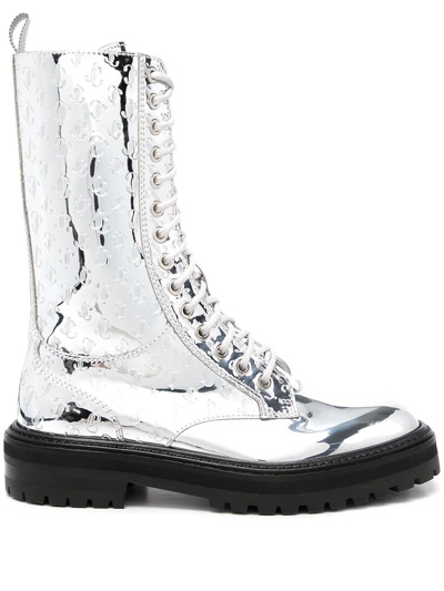 Jimmy Choo Cora Embossed-logo Lace-up Boots In Metallic