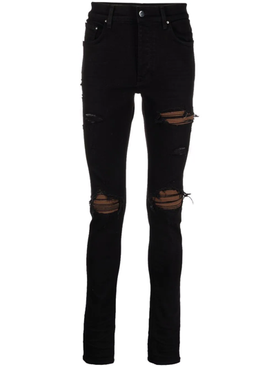 Amiri Black Skinny Jeans With Camouflage Patches