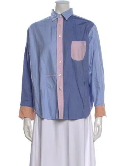 Pre-owned 45r Colorblock Pattern Long Sleeve Button-up Top In Blue