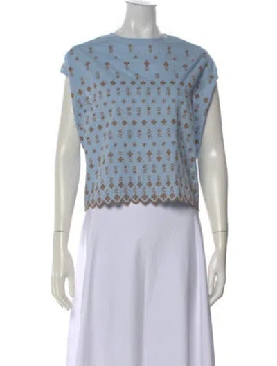Pre-owned 45r Floral Print Crew Neck Top In Blue