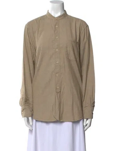 Pre-owned 45r Mock Neck Long Sleeve Button-up Top In Neutral