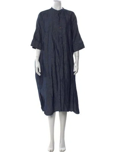 Pre-owned 45r Mock Neck Midi Length Dress In Blue