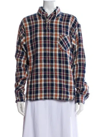 Pre-owned 45r Plaid Print Long Sleeve Button-up Top In Blue