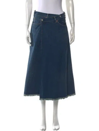 Pre-owned 45r Raw-edge Trim Midi Length Skirt In Blue