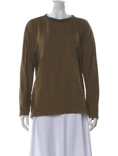 Pre-owned 45r Striped Crew Neck T-shirt In Green