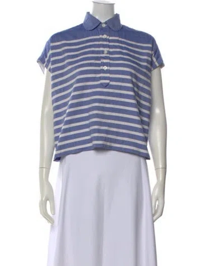 Pre-owned 45r Striped Short Sleeve Polo In Blue