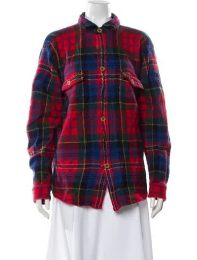 Pre-owned 45r Wool Plaid Print Jacket In Blue