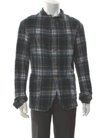Pre-owned 45r Wool Plaid Print Western Shirt In Gray