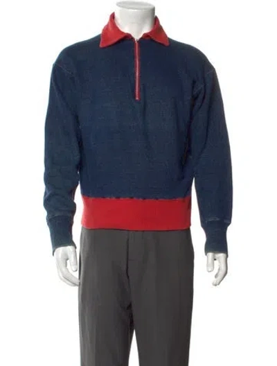 Pre-owned 45rpm Collar Long Sleeve Pullover In Blue