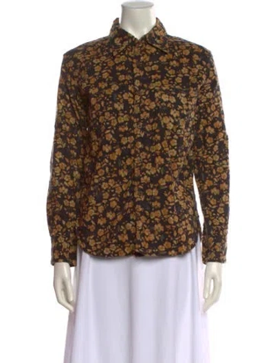 Pre-owned 45rpm Floral Print Long Sleeve Button-up Top In Brown