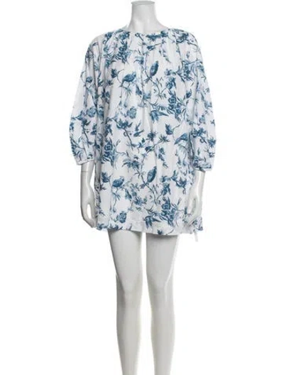 Pre-owned 45rpm Floral Print Mini Dress In Blue/white
