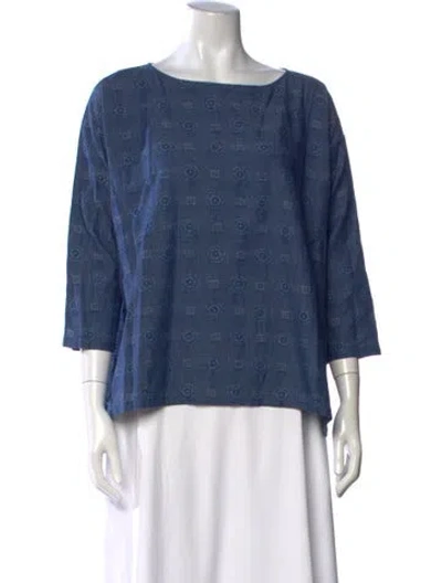 Pre-owned 45rpm Patterned Crew Neck Top In Blue