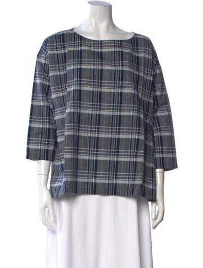 Pre-owned 45rpm Plaid Print Crew Neck Top In Blue