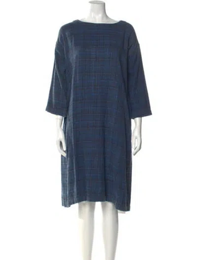 Pre-owned 45rpm Plaid Print Knee-length Dress In Blue