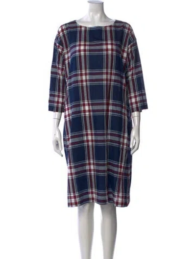 Pre-owned 45rpm Plaid Print Knee-length Dress In Blue