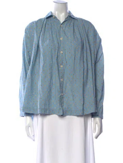 Pre-owned 45rpm Polka Dot Print Long Sleeve Blouse In Blue