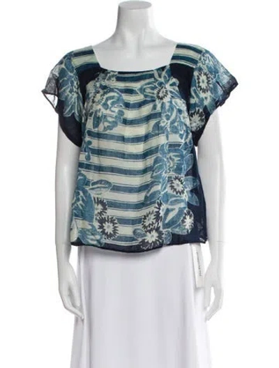 Pre-owned 45rpm Printed Square Neckline Blouse In Blue