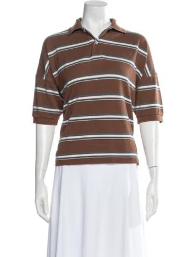 Pre-owned 45rpm Striped Short Sleeve Polo In Brown