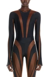 MUGLER ILLUSION MESH LONG SLEEVE BODYSUIT