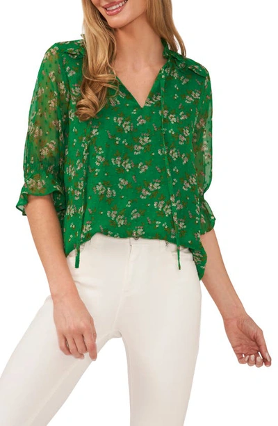 Cece Print Clip Dot Blouse In Green/ Multi