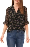 Cece Floral Print Tie Neck Blouse In Black/ Multi