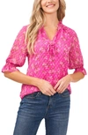Cece Print Clip Dot Blouse In Pink Multi