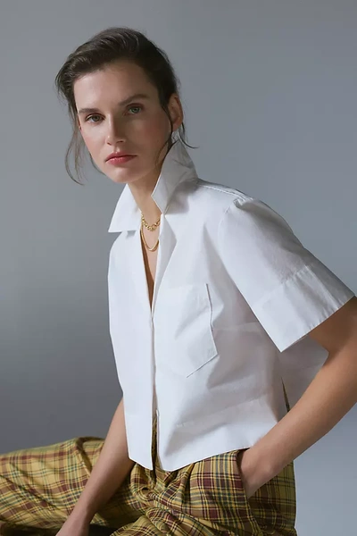 Maeve Poplin Cropped Blouse In White