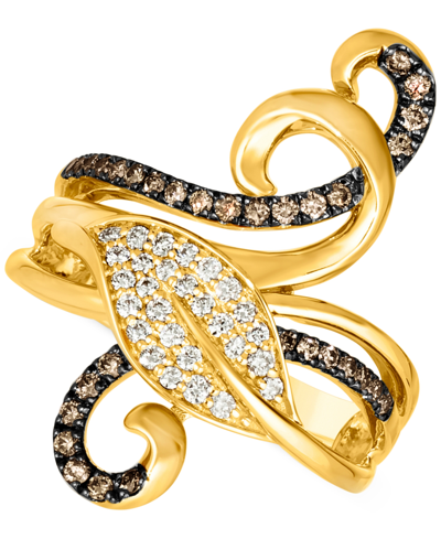 Le Vian Chocolate Diamond (1/4 Ct. T.w.) & Nude Diamond (1/4 Ct. T.w.) Open Swirl Statement Ring In 14k Yell In Yellow Gold