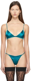 Fleur Du Mal Stretch-silk Triangle Bra In Aquamarine