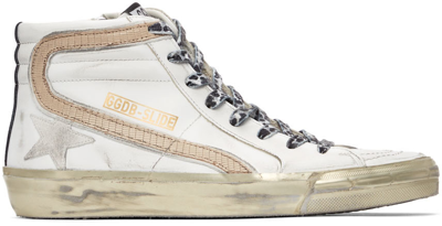 Golden Goose Slide Metallic Distressed Leather High-top Sneakers In White