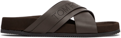 Tom Ford Perforated-logo Cross-strap Leather Sandals In Brown