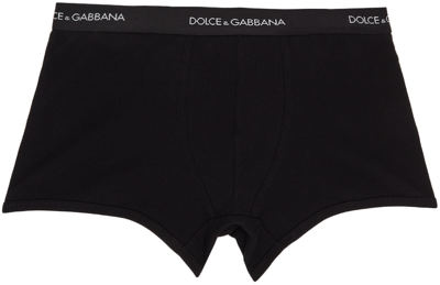 Dolce & Gabbana Black Rib Knit Cotton Boxers In N0000 Nero