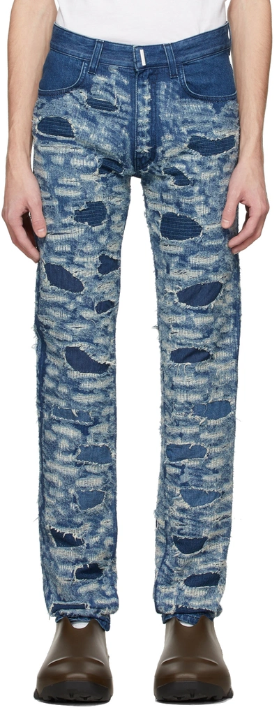 Givenchy Slim-fit Panelled Distressed Jeans In Blue | ModeSens