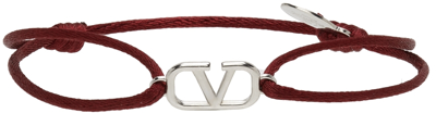 Valentino Garavani Burgundy & Silver Vlogo Bracelet In Cerise