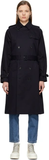 Apc Greta Cotton Trench Coat In Iak - Dark Navy Blue