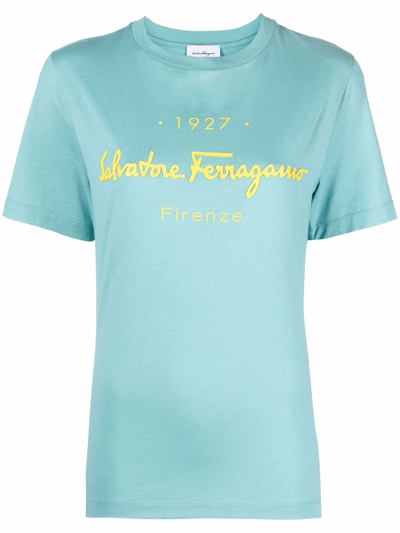 Ferragamo Logo-print Cotton T-shirt In Blue