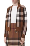 BURBERRY DEMMI CHECK JACQUARD WOOL & CASHMERE SWEATER BOMBER JACKET