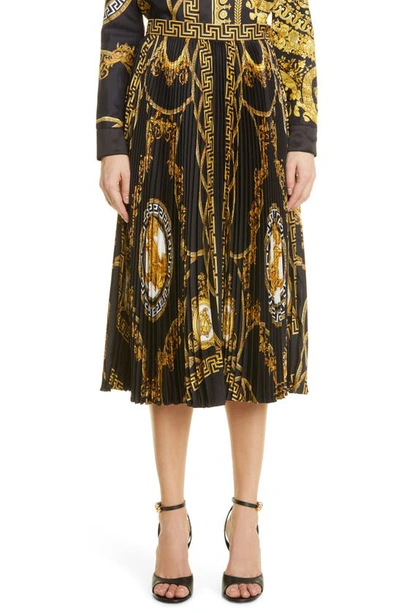 Versace Medusa-print Silk-twill Midi Skirt In Multi-colored