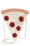 Kate Spade Slice Crystal Embellished Fabric 3d Pizza Crossbody In Tan Multi