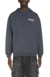 Balenciaga Campaign Embroidered Logo Medium Fit Cotton Hoodie In Grey