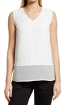 MING WANG SHEER HEM CRÊPE DE CHINE SLEEVELESS TOP